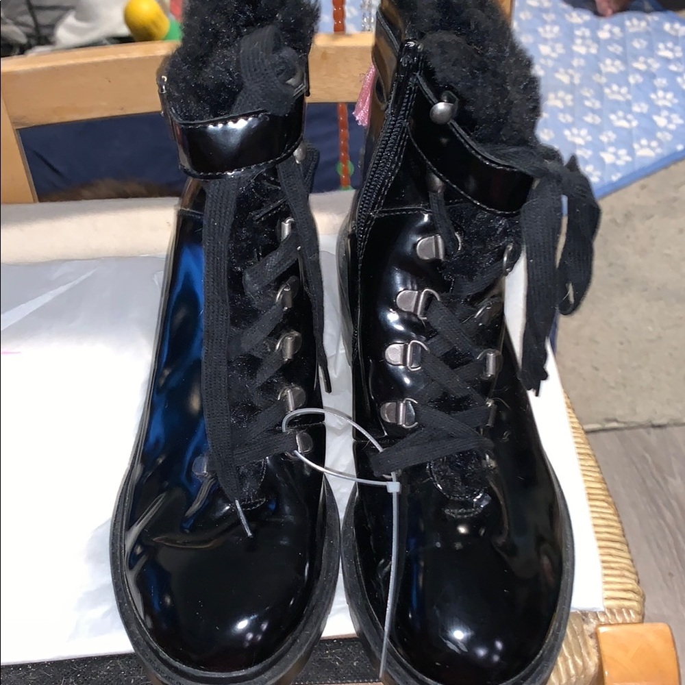 Jellypop Black Combat Boots with Glossy Finish